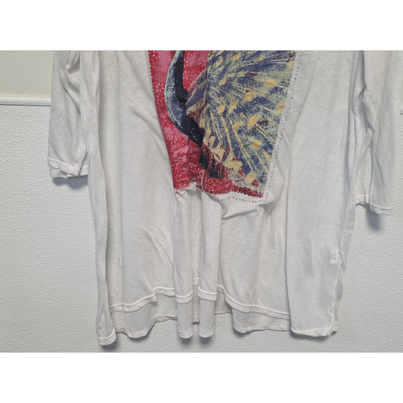 Women's Lucky Brand White Red Peacock Print Sheer‎ Short Sleeve Tee Plus Size 3X - Picture 2 of 9